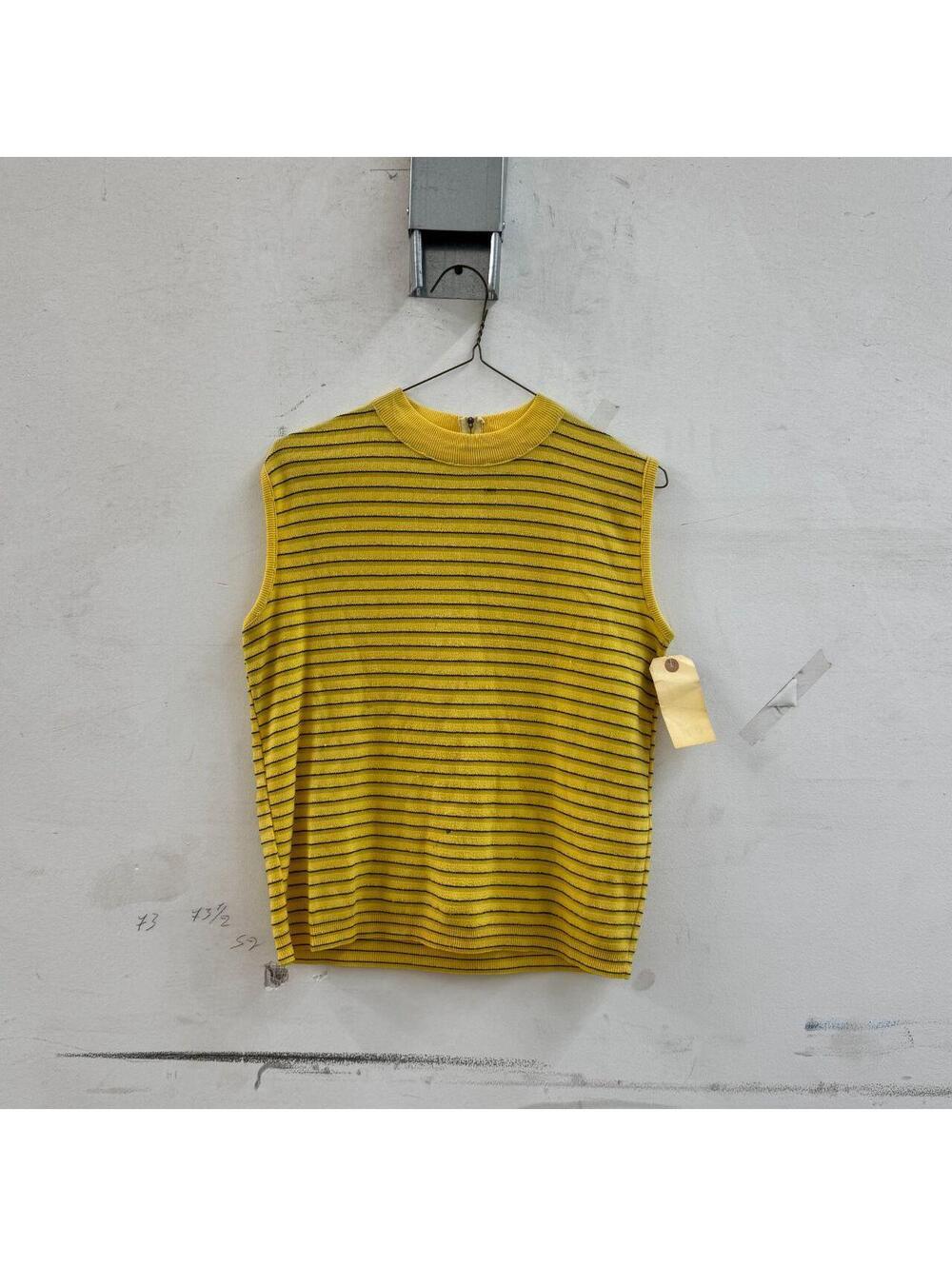 Vintage 1970s Yellow & Black Striped Mock Neck Sleeveless Knit Tank